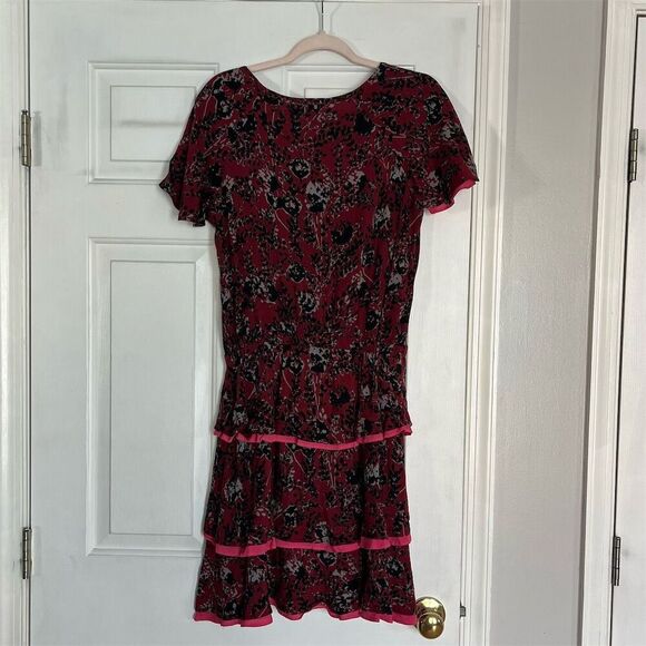 Matilda Jane Women's Helena Dress S Burgundy Red Floral Flounce Sleeves - Picture 6 of 6